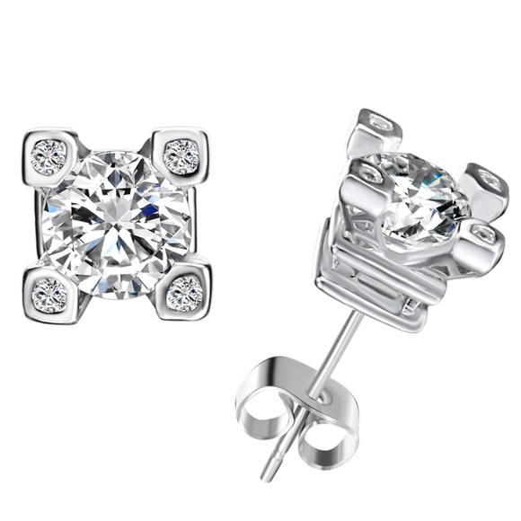 Swarovski Jewelry - 2-CTW Fancy 4 Prong Stud Earrings Made with Swarovski Crystals